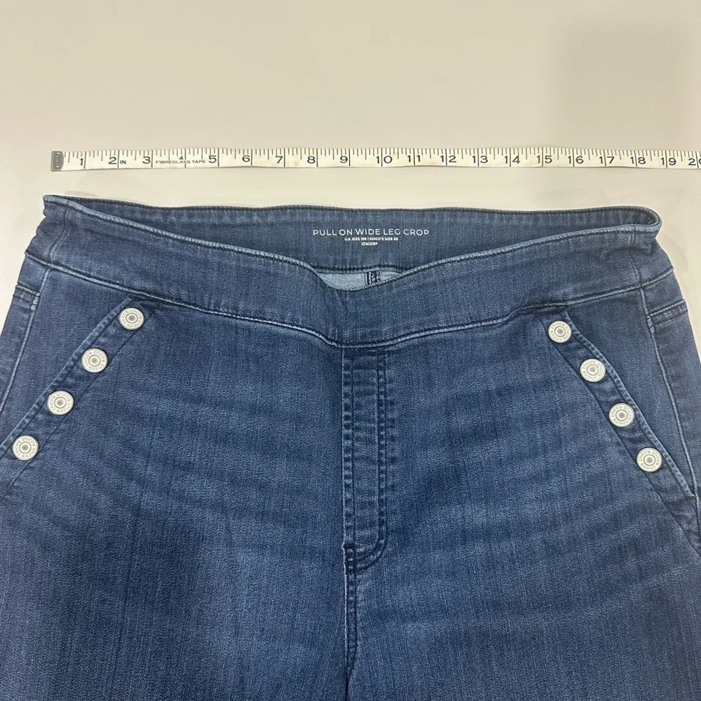 Chico's Dark Navy Cropped Wide-Leg Jeans with Button Accents - Picture 5 of 5